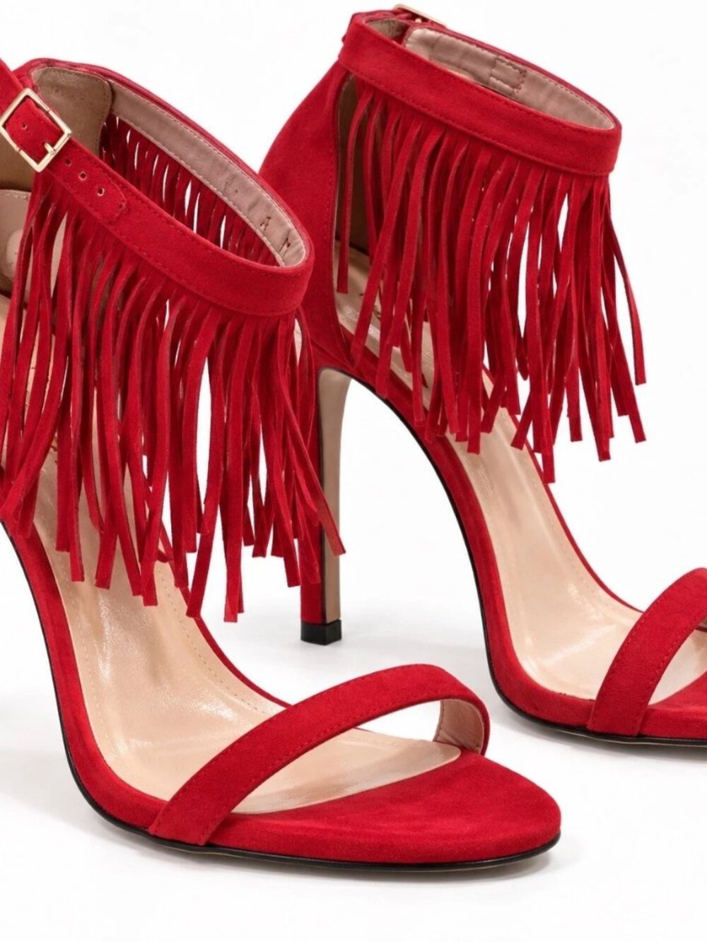 Stuart Weitzman Lovefringe Red Suede Fringe Sandals Stiletto Pumps Size 6